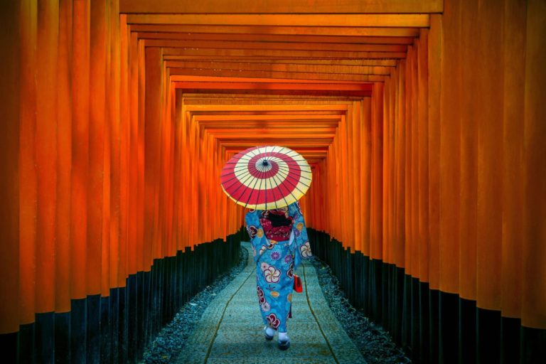 De ikoniska röda torii-portarna vid Fushimi Inari Taisha